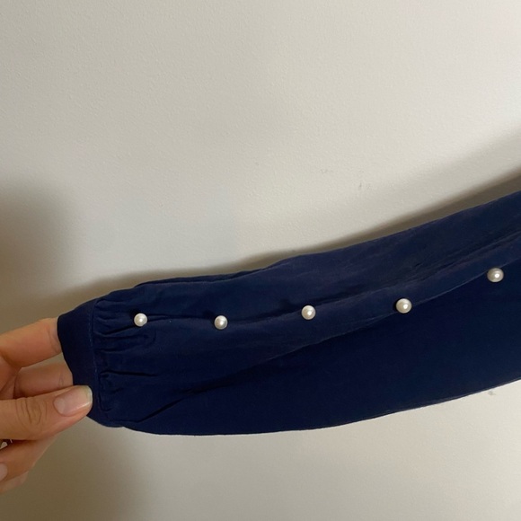 Zara Basics Long Sleeve Blue Blouse With Beads on Sleeve Size Small - Picture 3 of 12